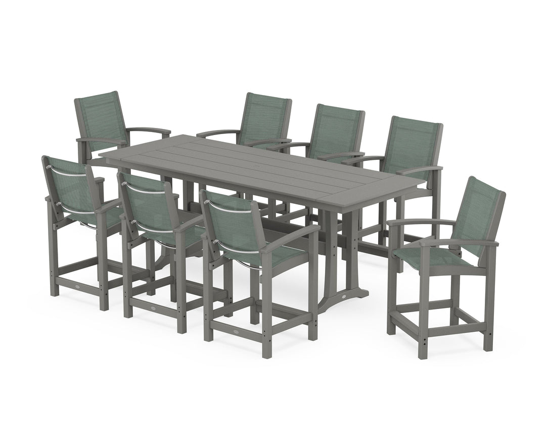 POLYWOOD® Coastal 9-Piece Farmhouse Counter Set with Trestle Legs