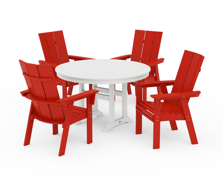 POLYWOOD® Modern Curveback Adirondack 5-Piece Nautical Trestle Dining Set