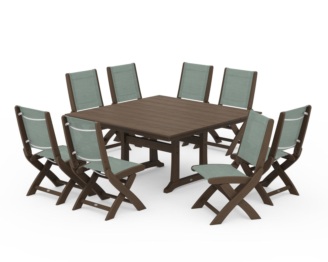 POLYWOOD® Coastal Folding Side Chair 9-Piece Farmhouse Dining Set