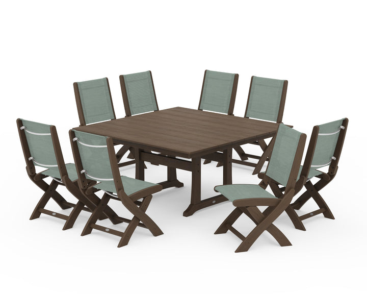 POLYWOOD® Coastal Folding Side Chair 9-Piece Farmhouse Dining Set