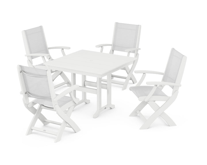 POLYWOOD® Coastal Folding Chair 5-Piece Farmhouse Dining Set
