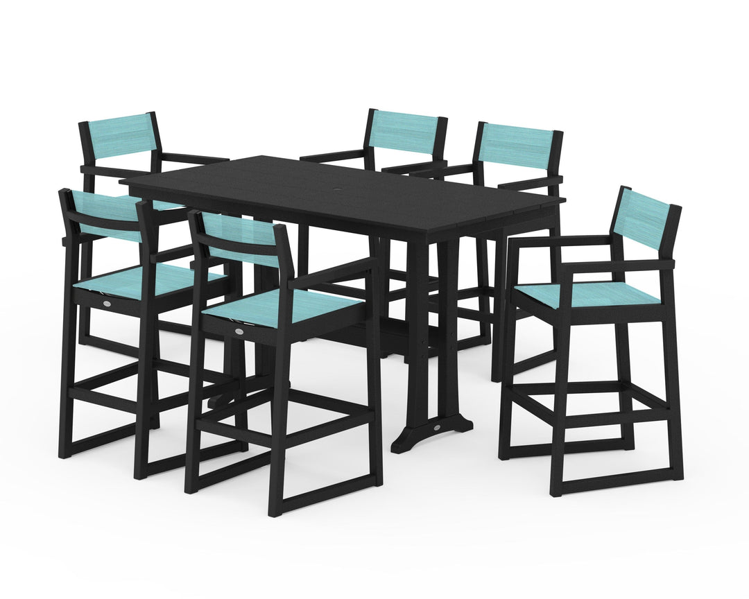 POLYWOOD® EDGE Sling Arm Chair 7-Piece Farmhouse Bar Set with Trestle Legs