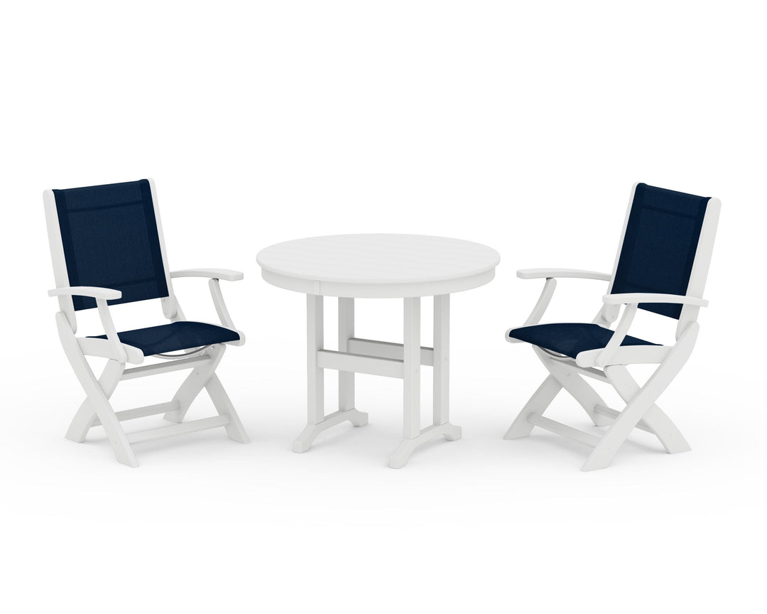 POLYWOOD® Coastal Folding Chair 3-Piece Round Dining Set