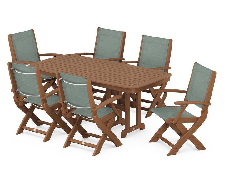 POLYWOOD® Coastal Folding Arm Chair 7-Piece Dining Set
