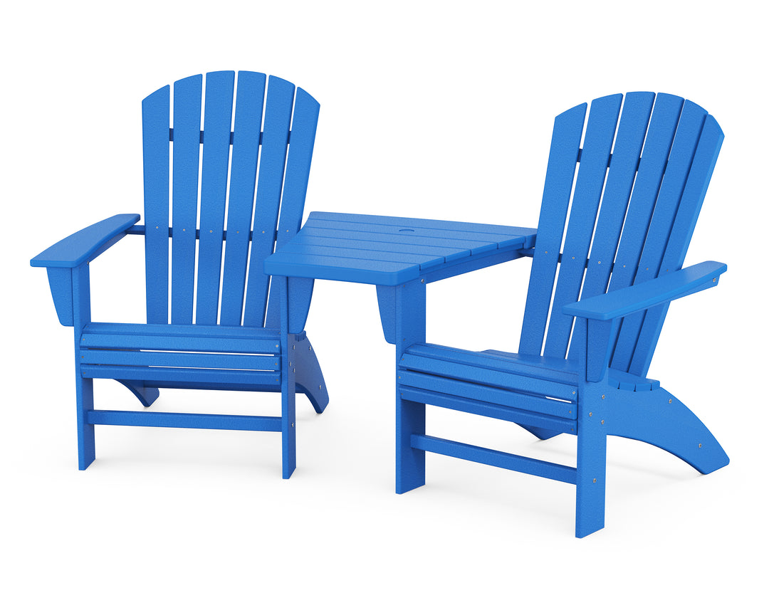 POLYWOOD® Nautical 3-Piece Curveback Adirondack Set with Angled Connecting Table