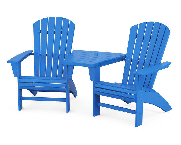 POLYWOOD® Nautical 3-Piece Curveback Adirondack Set with Angled Connecting Table