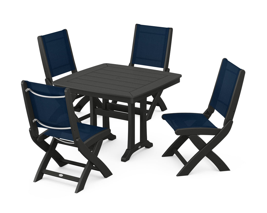 POLYWOOD® Coastal Folding Side Chair 5-Piece Dining Set with Trestle Legs