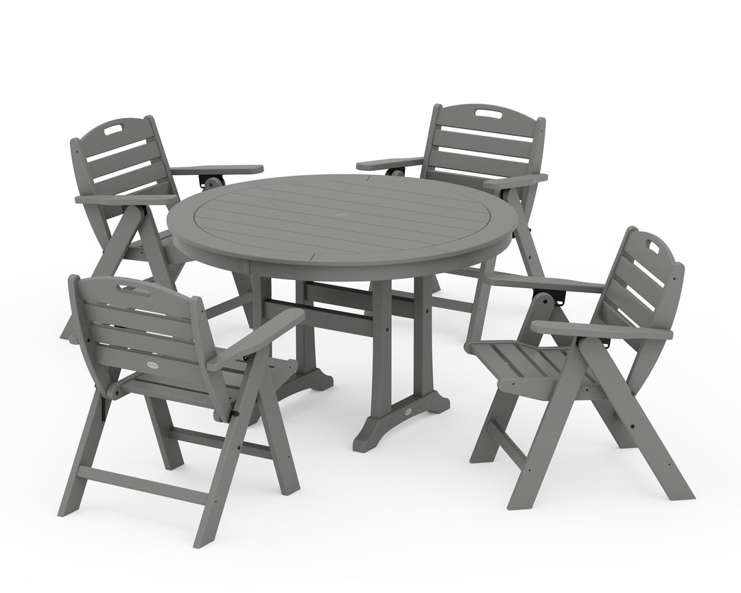 POLYWOOD® Nautical Folding Lowback Chair 5-Piece Round Dining Set With Trestle Legs