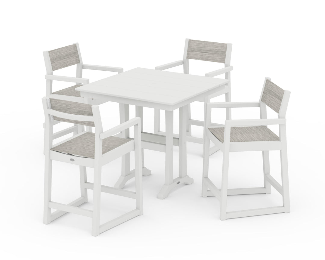 POLYWOOD® EDGE Sling Arm Chair 5-Piece Farmhouse Counter Set with Trestle Legs