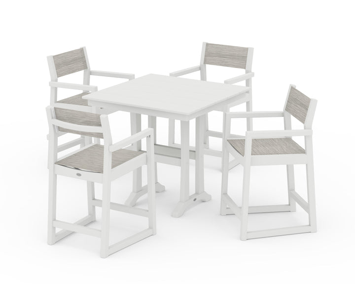 POLYWOOD® EDGE Sling Arm Chair 5-Piece Farmhouse Counter Set with Trestle Legs