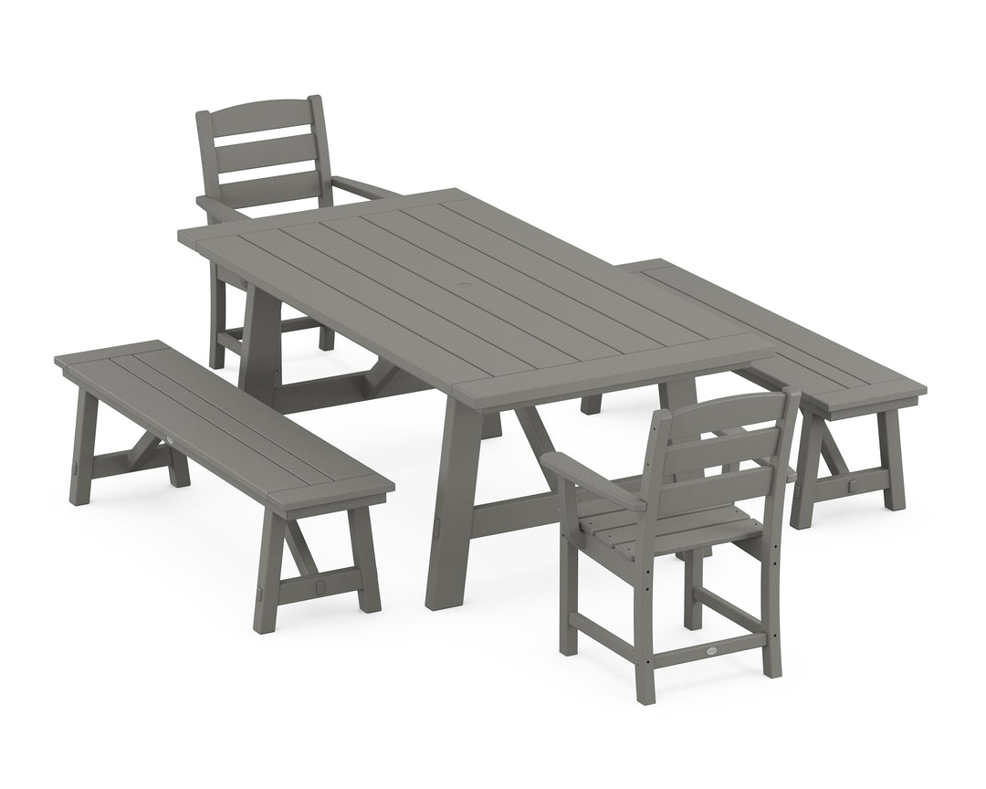 POLYWOOD® Lakeside 5-Piece Rustic Farmhouse Dining Set With Benches
