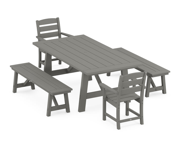POLYWOOD® Lakeside 5-Piece Rustic Farmhouse Dining Set With Benches