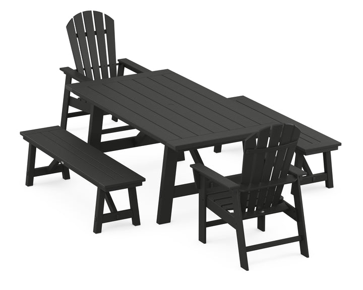 POLYWOOD® South Beach 5-Piece Rustic Farmhouse Dining Set With Benches