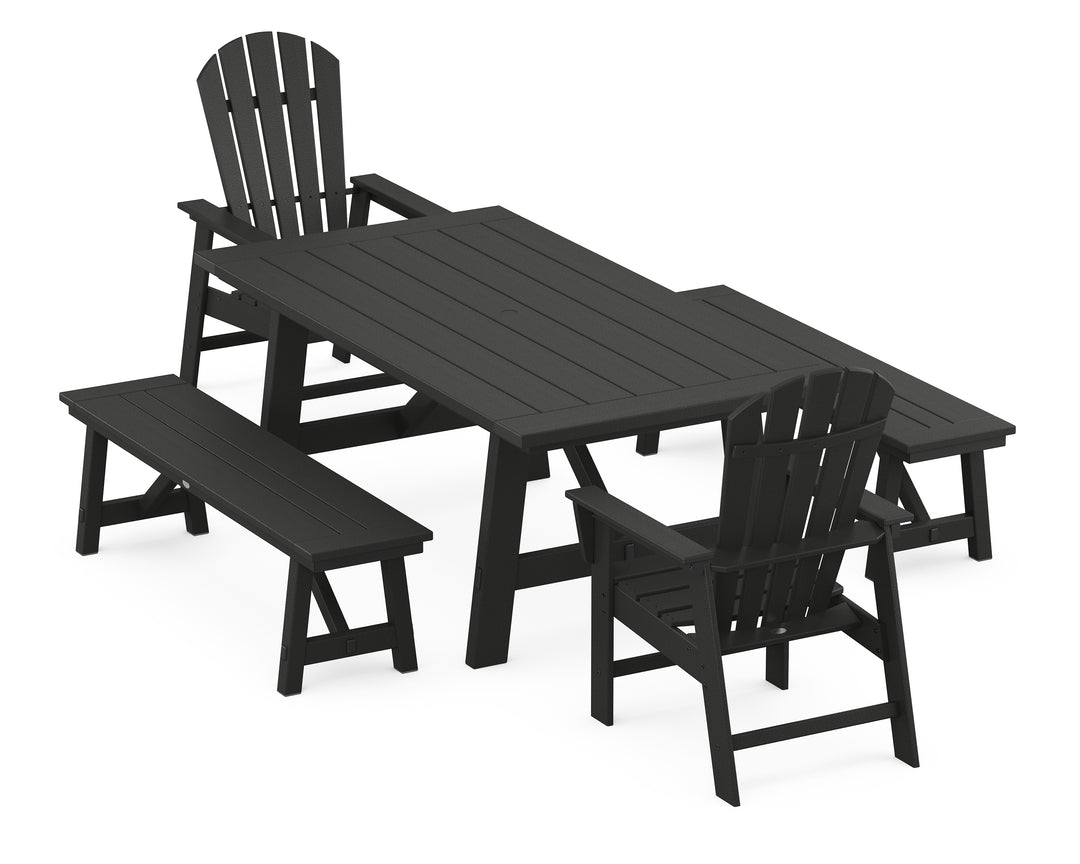 POLYWOOD® South Beach 5-Piece Rustic Farmhouse Dining Set With Benches
