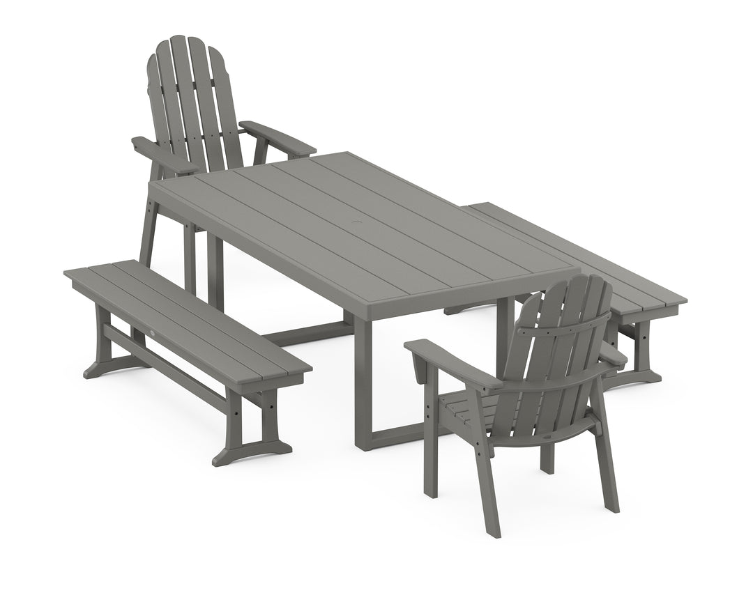POLYWOOD® Vineyard Adirondack 5-Piece Dining Set with Benches