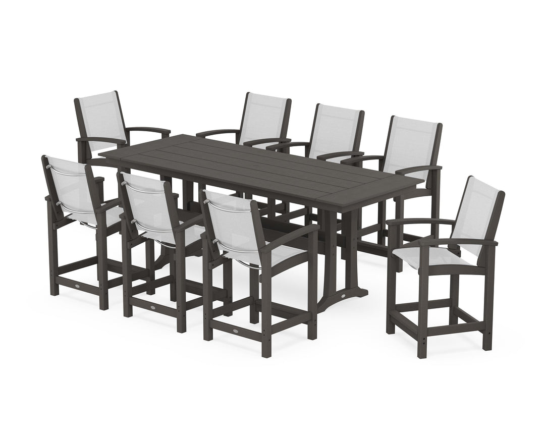 POLYWOOD® Coastal 9-Piece Farmhouse Counter Set with Trestle Legs