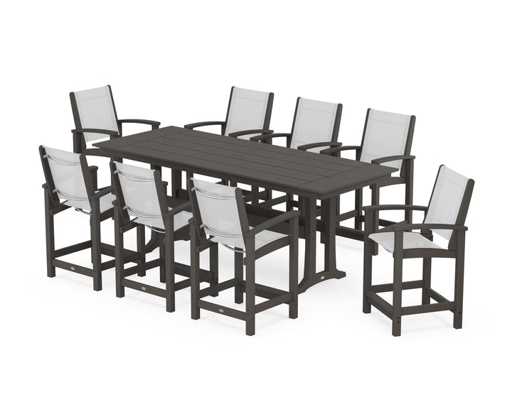 POLYWOOD® Coastal 9-Piece Farmhouse Counter Set with Trestle Legs