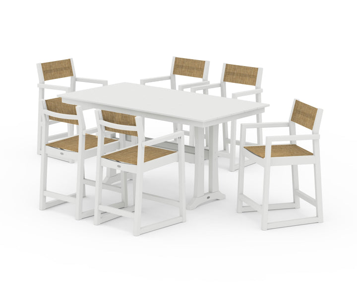 POLYWOOD® EDGE Sling Arm Chair 7-Piece Farmhouse Counter Set with Trestle Legs