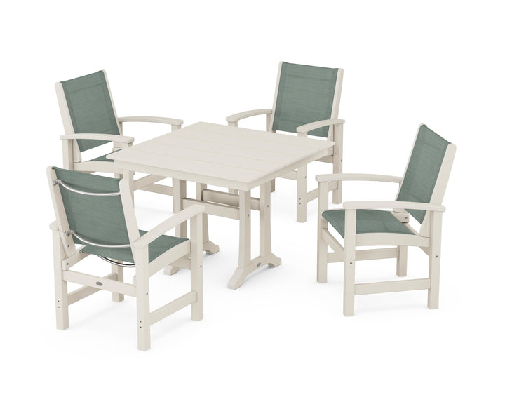 POLYWOOD® Coastal 5-Piece Farmhouse Dining Set With Trestle Legs
