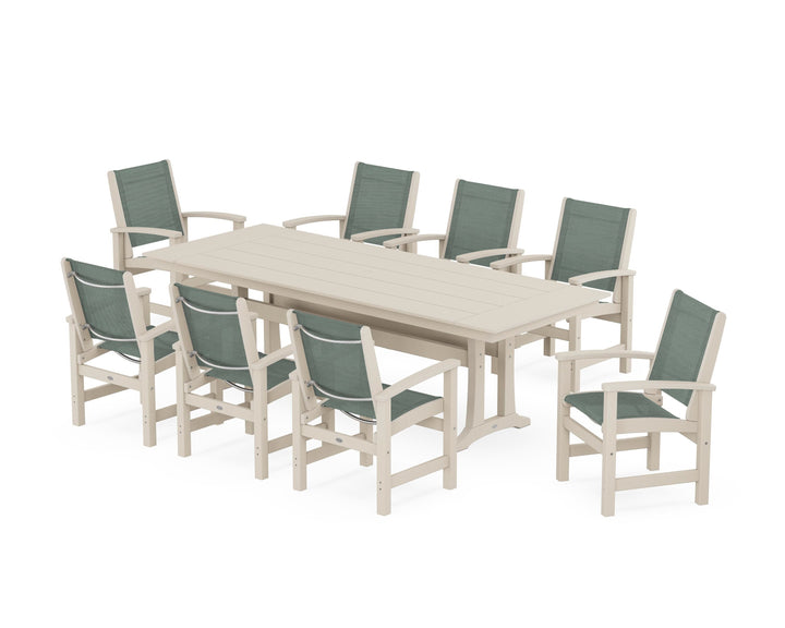 POLYWOOD® Coastal 9-Piece Farmhouse Dining Set with Trestle Legs