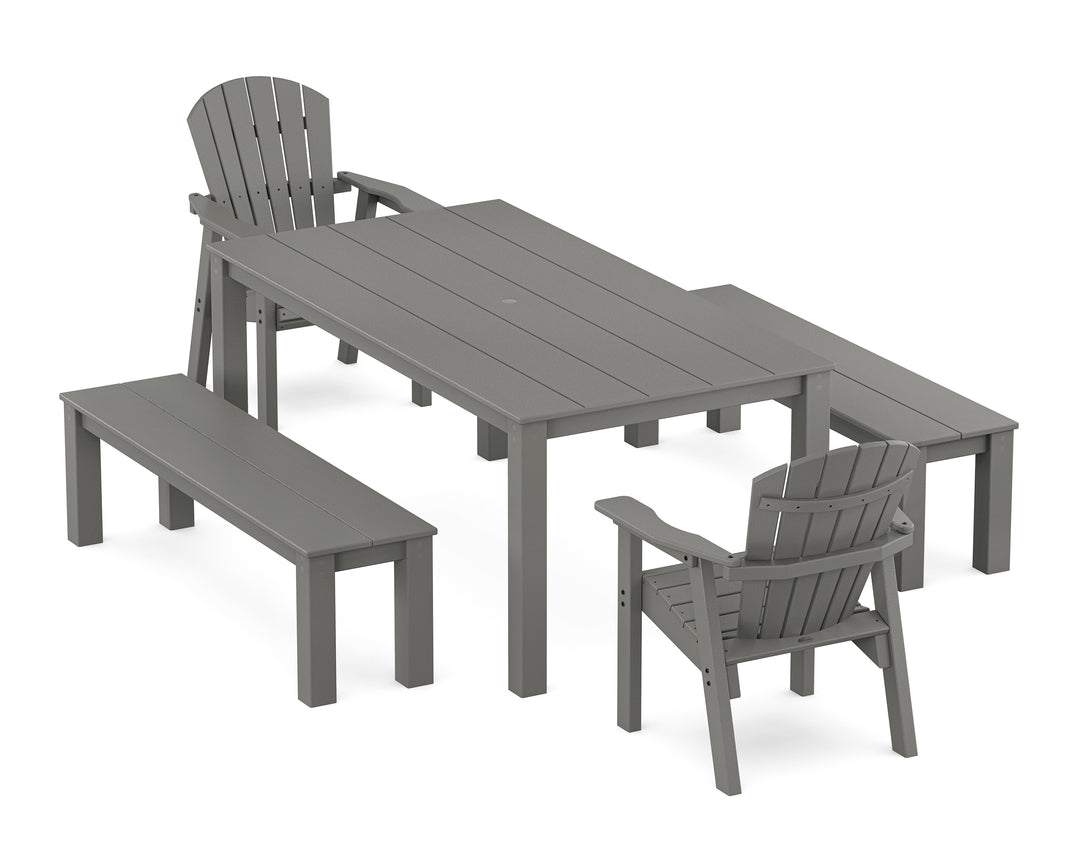 POLYWOOD® Seashell 5-Piece Parsons Dining Set with Benches