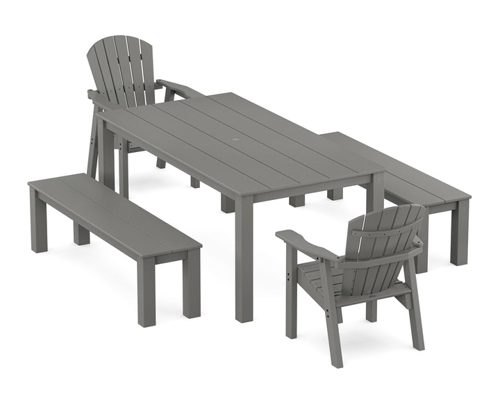 POLYWOOD® Seashell 5-Piece Parsons Dining Set with Benches