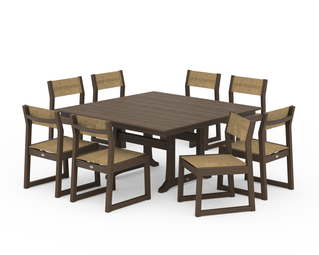 POLYWOOD® EDGE Sling Side Chair 9-Piece Farmhouse Trestle Dining Set