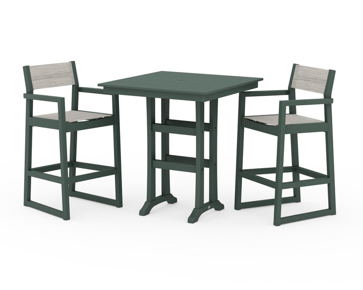 POLYWOOD® EDGE Sling Arm Chair 3-Piece Farmhouse Bar Set with Trestle Legs