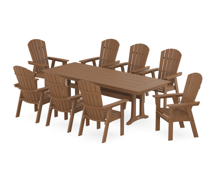 POLYWOOD® Nautical 9-Piece Curveback Adirondack Farmhouse Dining Set with Trestle Legs