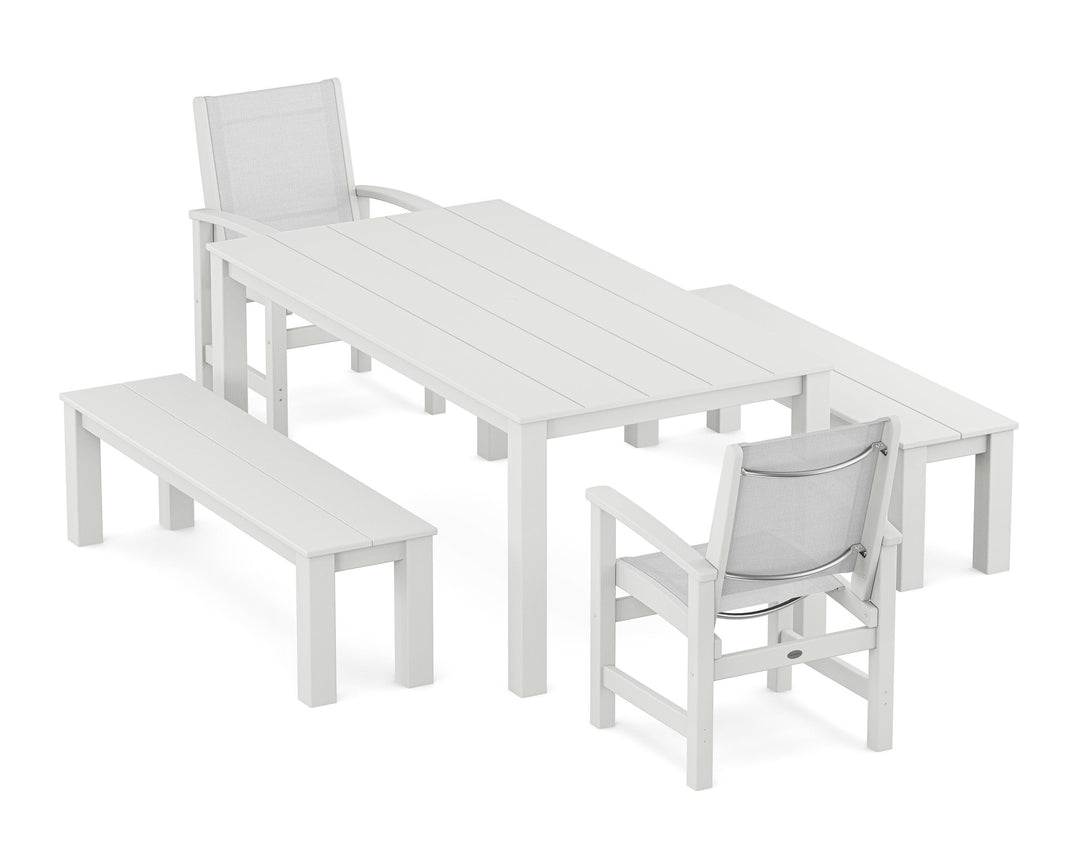 POLYWOOD® Coastal 5-Piece Parsons Dining Set with Benches