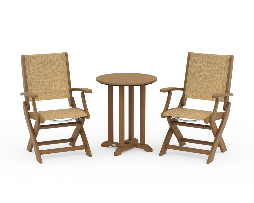POLYWOOD® Coastal Folding 3-Piece Round Bistro Dining Set