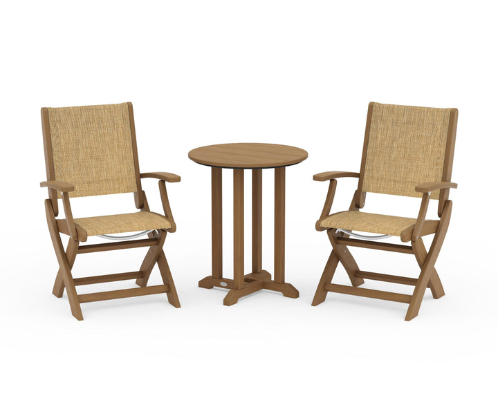 POLYWOOD® Coastal Folding 3-Piece Round Bistro Dining Set