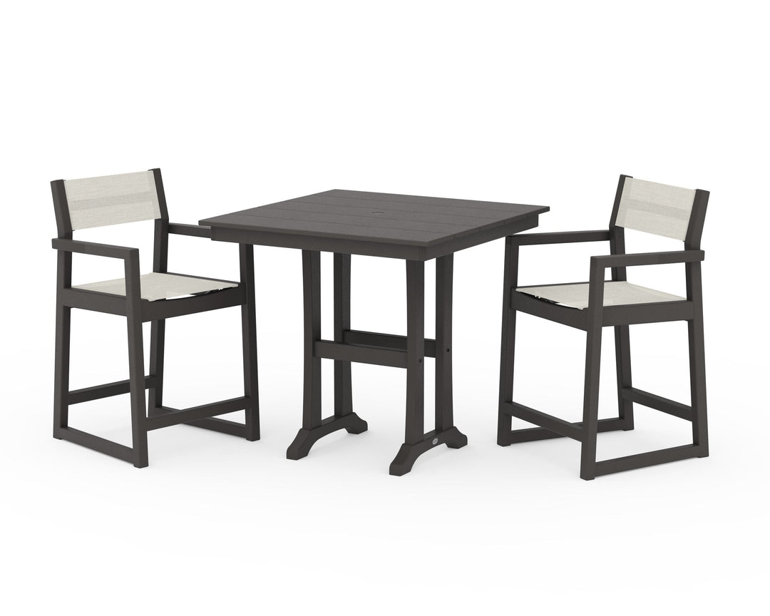 POLYWOOD® EDGE Sling Arm Chair 3-Piece Farmhouse Counter Set with Trestle Legs