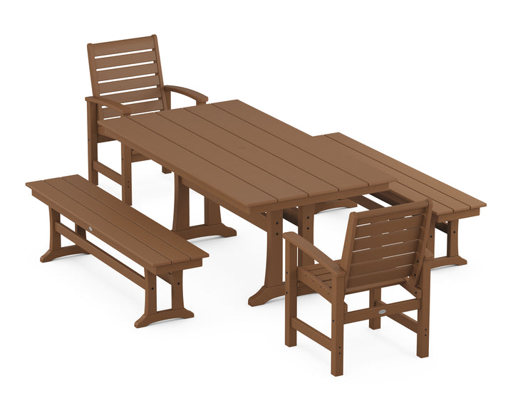 POLYWOOD® Signature 5-Piece Farmhouse Dining Set With Trestle Legs