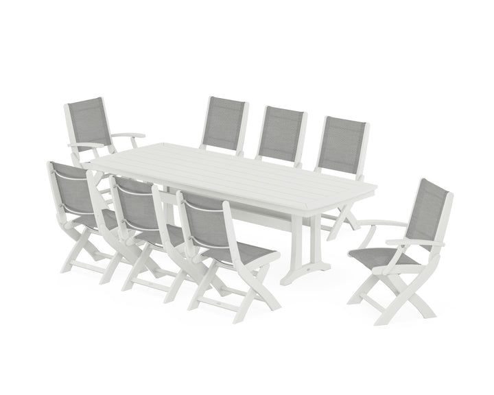 POLYWOOD® Coastal Folding 9-Piece Dining Set with Trestle Legs