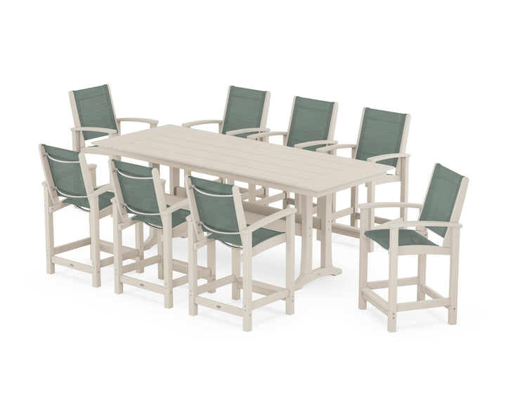 POLYWOOD® Coastal 9-Piece Farmhouse Counter Set with Trestle Legs