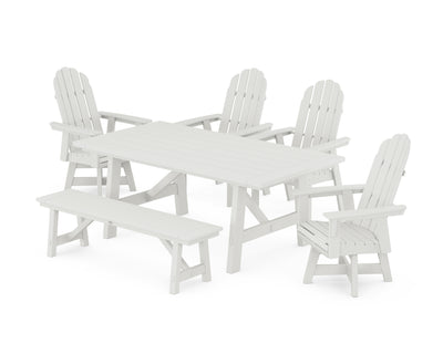 Vineyard Curveback Adirondack Swivel Chair 6-Piece Rustic Farmhouse Dining Set With Bench