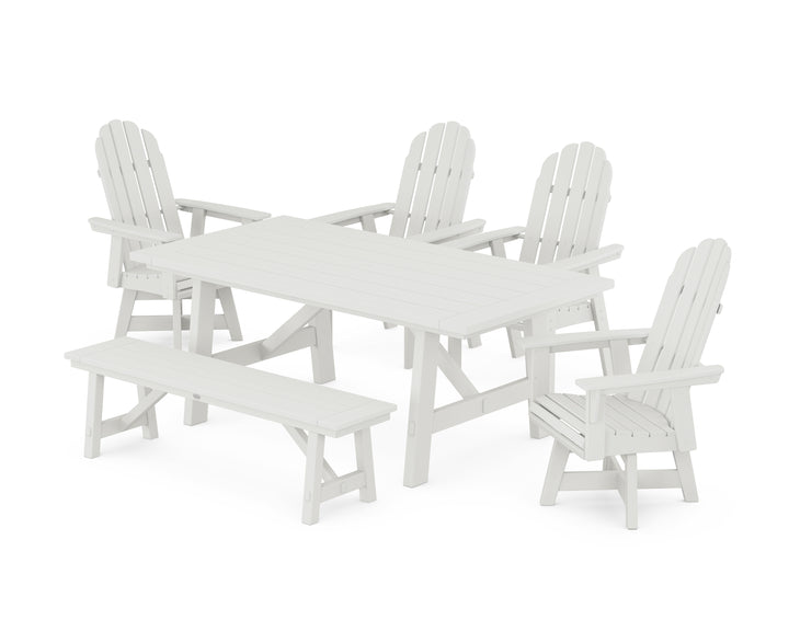 POLYWOOD® Vineyard Curveback Adirondack Swivel Chair 6-Piece Rustic Farmhouse Dining Set With Bench