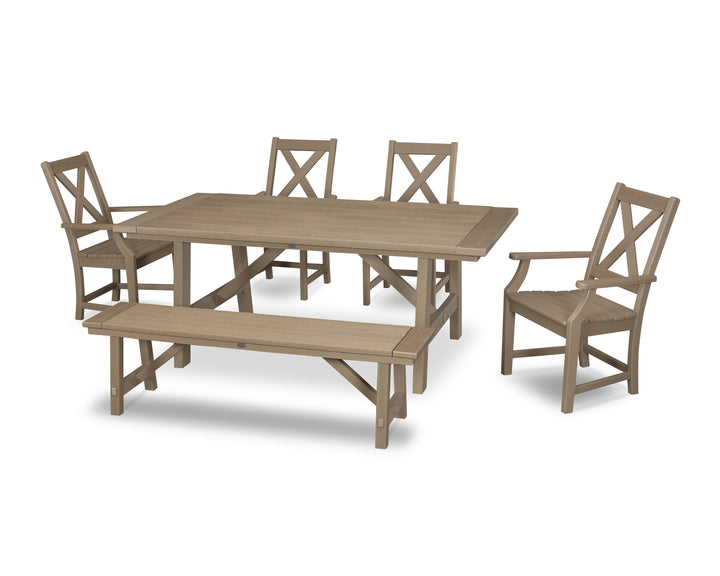 POLYWOOD® Braxton 6-Piece Rustic Farmhouse Arm Chair Dining Set with Bench