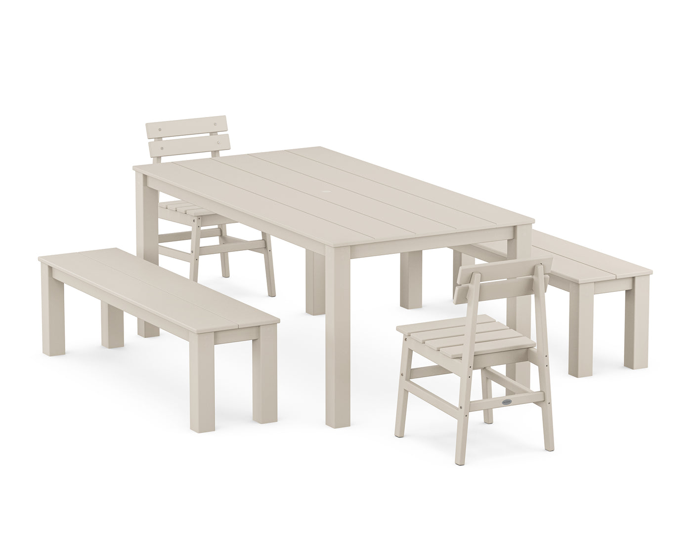 Modern Studio Plaza Chair 5-Piece Parsons Dining Set with Benches