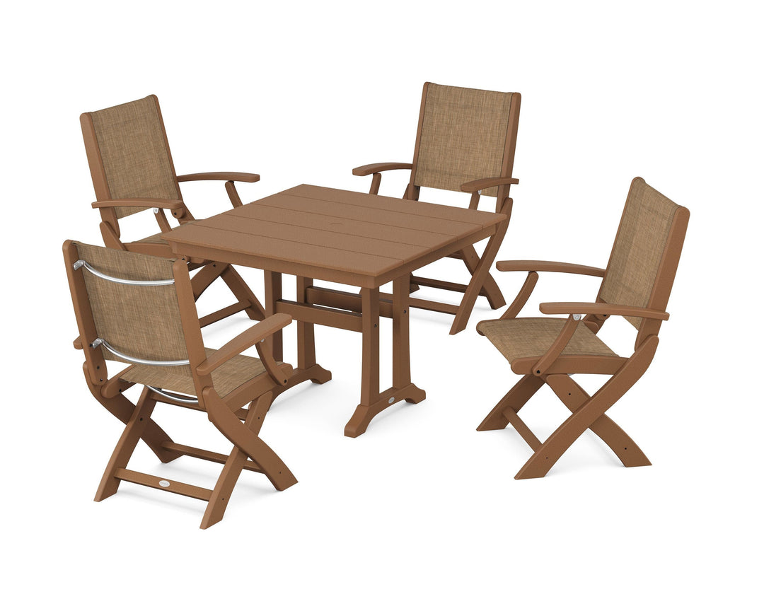 POLYWOOD® Coastal Folding Chair 5-Piece Farmhouse Dining Set With Trestle Legs
