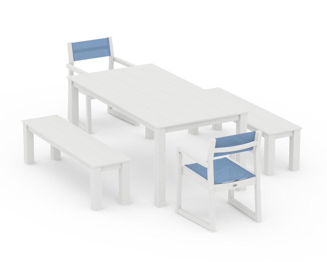 POLYWOOD® EDGE Sling Arm Chair 5-Piece Parsons Dining Set with Benches