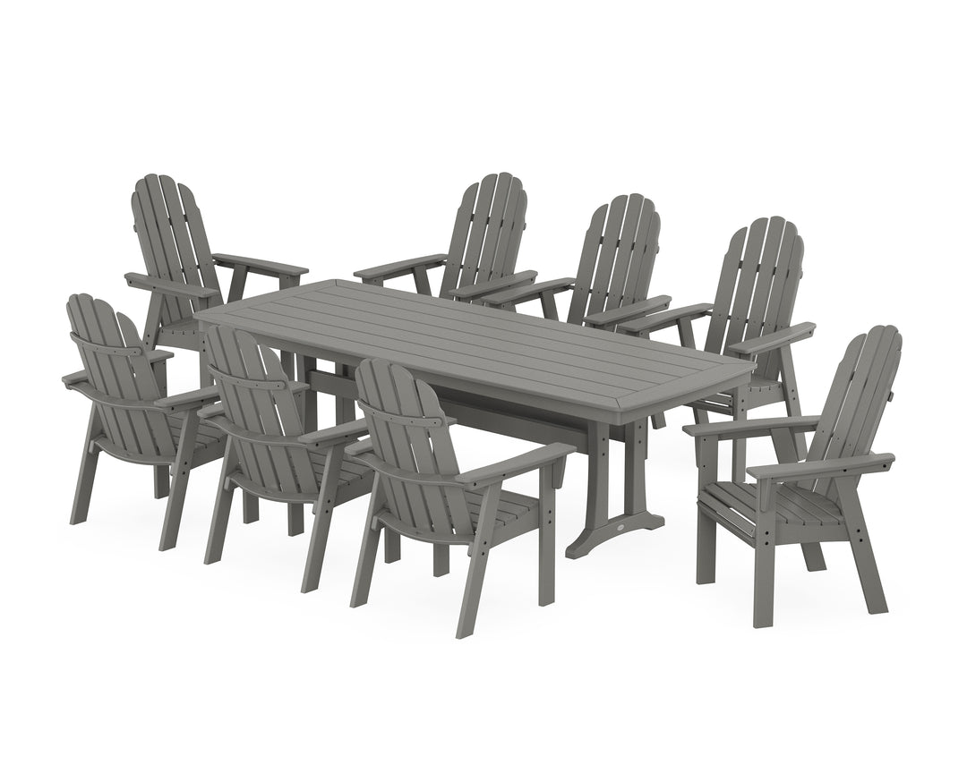 POLYWOOD® Vineyard Curveback Adirondack 9-Piece Dining Set with Trestle Legs