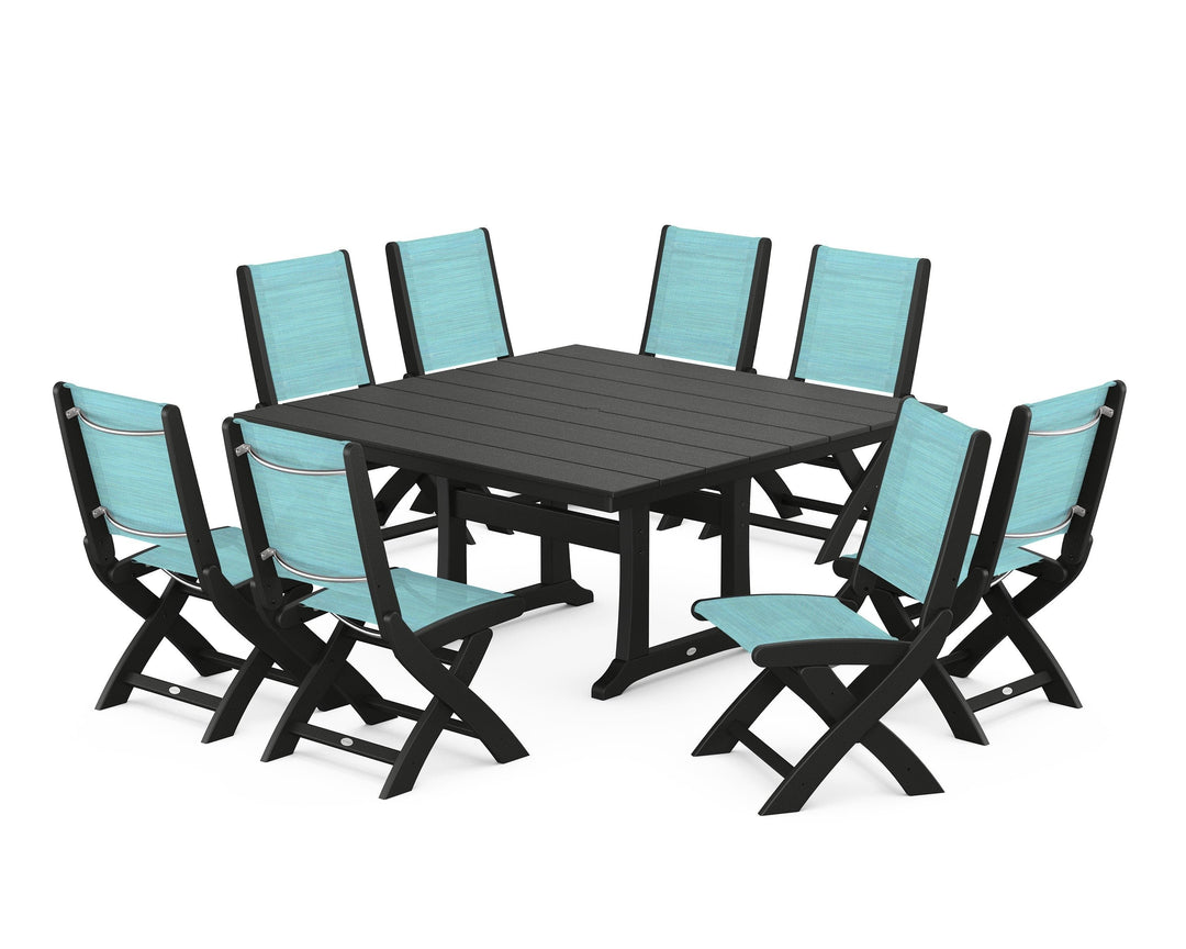 POLYWOOD® Coastal Folding Side Chair 9-Piece Farmhouse Dining Set