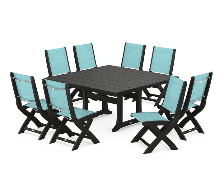 POLYWOOD® Coastal Folding Side Chair 9-Piece Farmhouse Dining Set