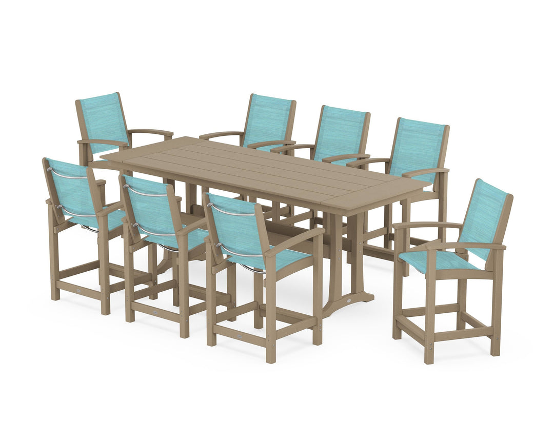 POLYWOOD® Coastal 9-Piece Farmhouse Counter Set with Trestle Legs