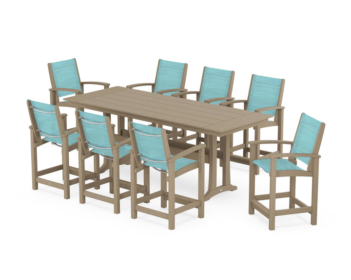 POLYWOOD® Coastal 9-Piece Farmhouse Counter Set with Trestle Legs
