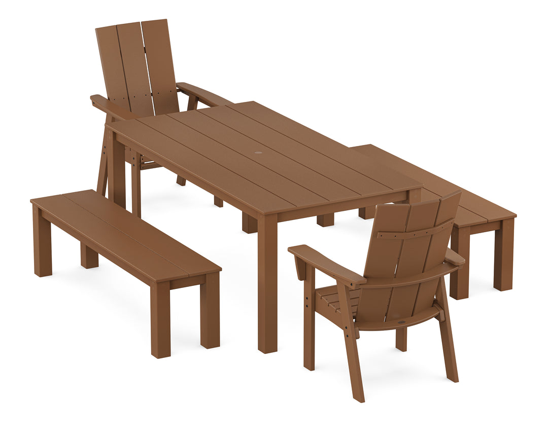POLYWOOD® Modern Curveback Adirondack 5-Piece Parsons Dining Set with Benches