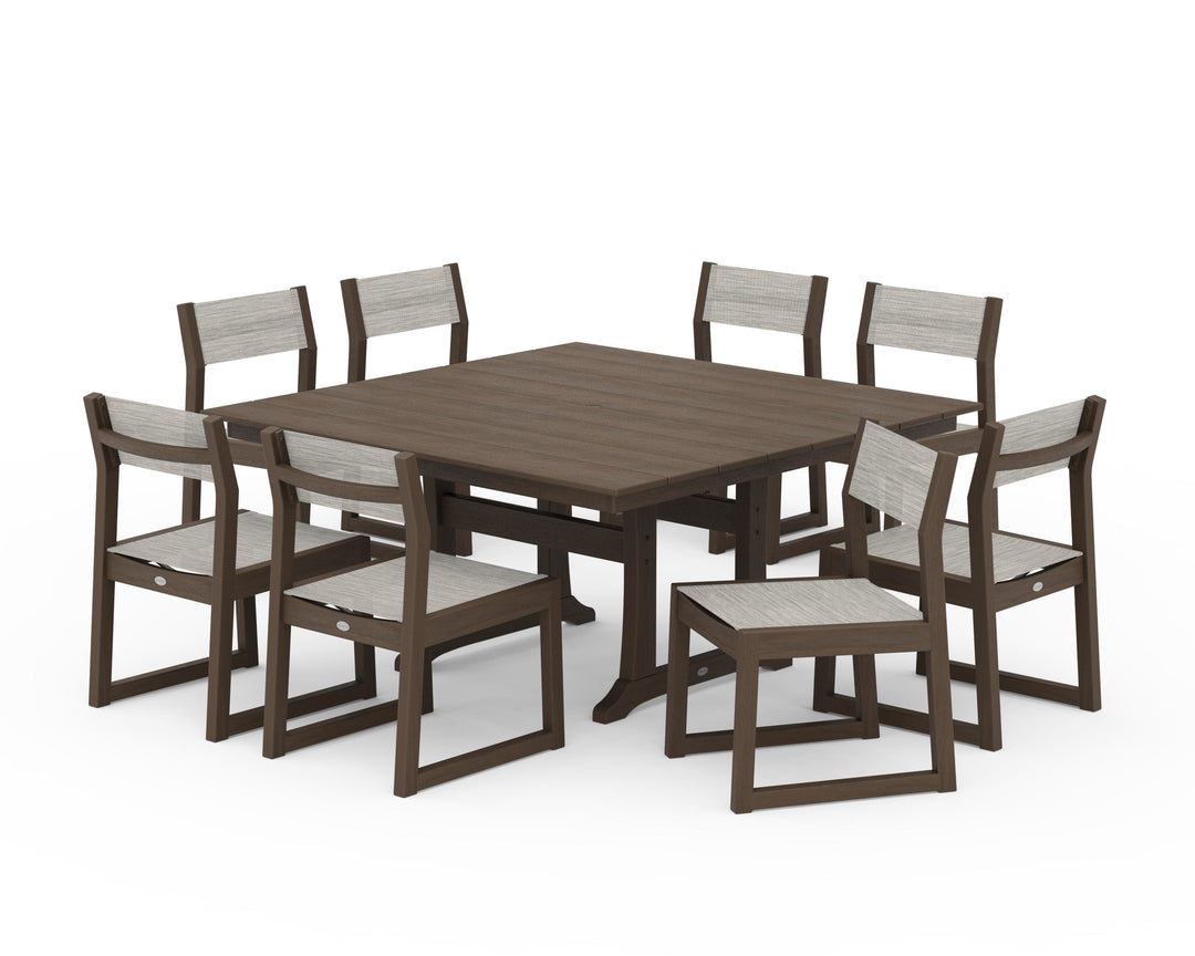 POLYWOOD® EDGE Sling Side Chair 9-Piece Farmhouse Trestle Dining Set