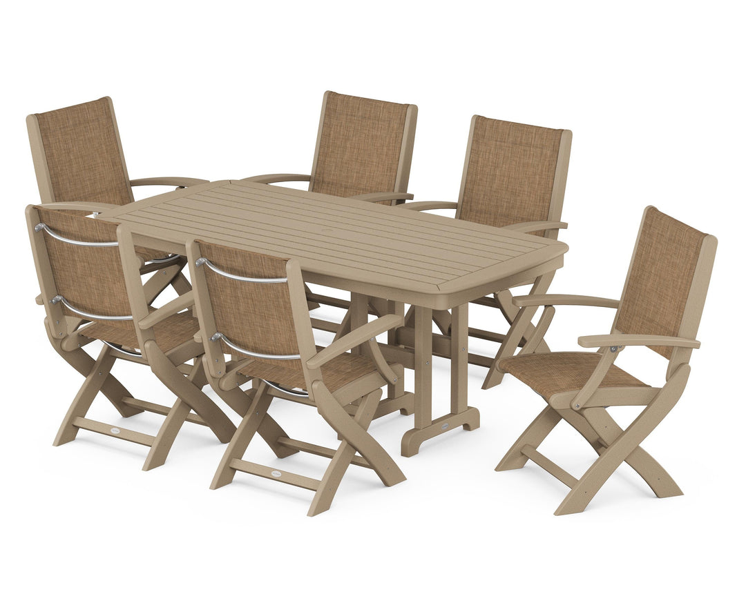 POLYWOOD® Coastal Folding Arm Chair 7-Piece Dining Set